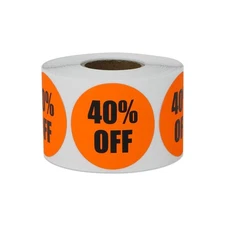 40% Percent Off Stickers Clearance Discount Label Sale Stickers, 300 Labels