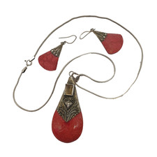 925 Sterling Silver Bloodstone Necklace Earrings Jewellery Set Matching Pendant