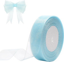1 inch Sheer Organza Ribbon 50 Yards Light Blue Chiffon Ribbon for Gift Wrapping