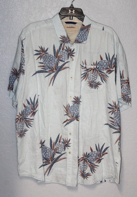 Tommy Bahama Relax 100% Linen Button Down Men's XLX Shirt Light Blue Palm Print