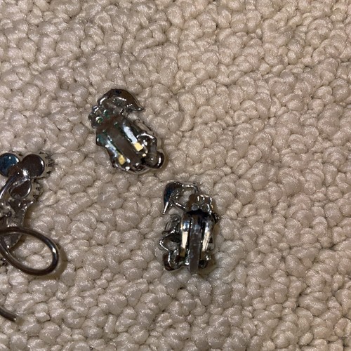 Set orecchini clip argento spilla floreale fiore strass blu vintage - Foto 7 di 7