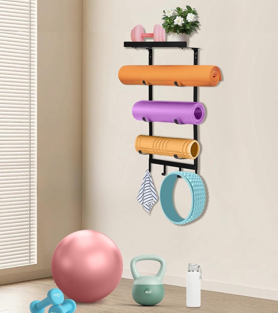 Wall Mount Yoga Mat Holder for Home Gym Storage and Exercise Organization