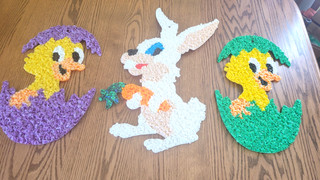 Vtg Set of 3 Melted Plastic Popcorn Spring Easter Decorations 2 Chicks & Bunny