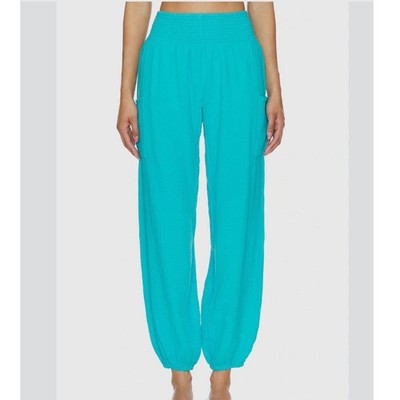 Bobi Pull On Elastic Waist High Rise Trouser Pants Mermaid Blue Women Size M NWT