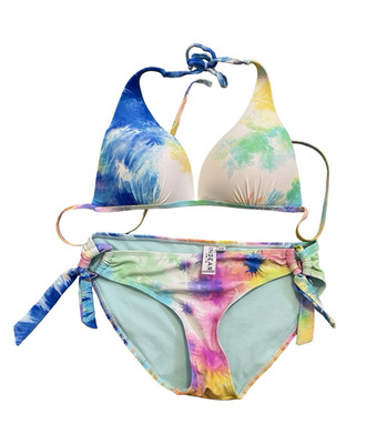 INGEAR Multicolor Tie Dye Triangle Halter Bikini Set 2-Piece Women s Size M