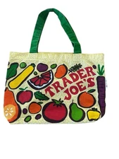 Trader Joes Reusable Tote Cloth Canvas Bag AOP Vegetables Fruit Grocery Shoppin