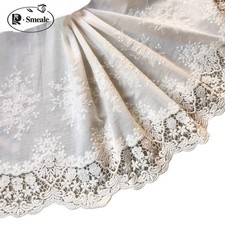 Lace Fabric Beige White 100 Cotton Embroidered Trim, 3