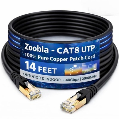 Cat 8 Ethernet Cable, 40Gbps 2000MHz High-Speed LAN Network Cable, Gold-Plated