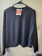 Hanes Originals Women's Black Crewneck Sweatshirt L Large Relaxed Fit Pullover