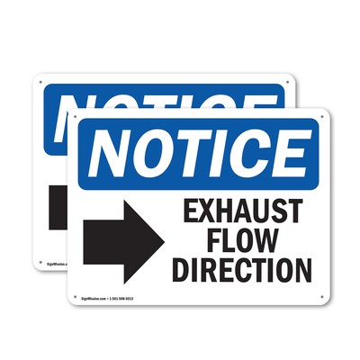 (2 Pack) Exhaust Flow Direction [Right Arrow] OSHA Notice Sign Decal Metal