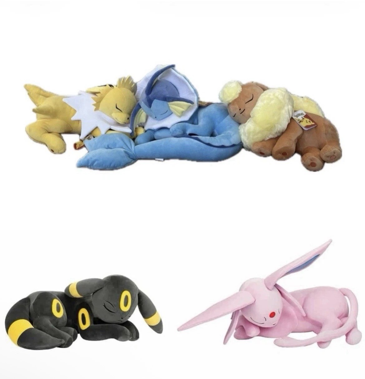 5 Sleeping Pokemon Plush Flareon Jolteon Vaporeon Espeon Umbreon Eeveelution NWT