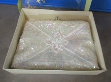Vintage La Regale Iridescent Sequins  White Beaded Clutch Purse IOB