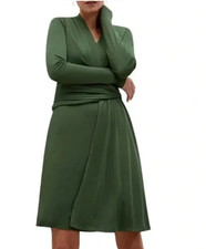 Mm Lafleur The Morgan 1.0 Dress Long Sleeve Wrap Midi Heavyweight Green Size 12
