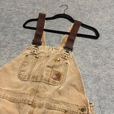 Carhartt Duck Canvas Bib Overalls Tan Brown Double Knee Distressed Rework 42x28