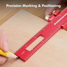 3PCS Woodworking Ruler Set, Precision Pocket Ruler with Adjustable Slide Stop, A