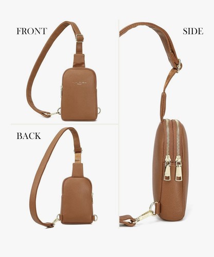 INICAT SMALL CROSSBODY SLING FANNY PACK BAG IN BROWN VEGAN LEATHER NEW SEALED - Bild 8 von 12