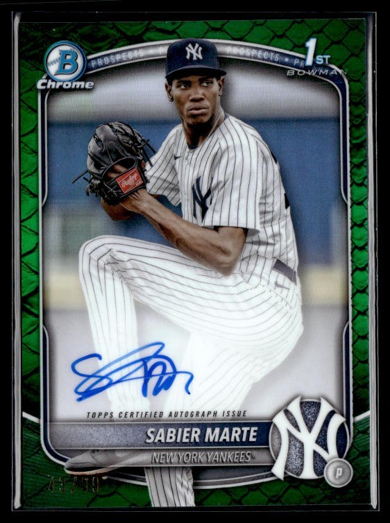 SABIER MARTE 2025 BOWMAN CHROME 1ST AUTOGRAPH GREEN REPTILIAN AUTO 43/99
