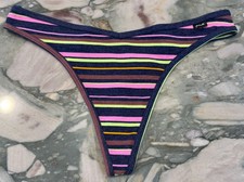 NEW Victoria Secret PINK Ribbed Cotton Thong Panty - Multi Stripe - XL
