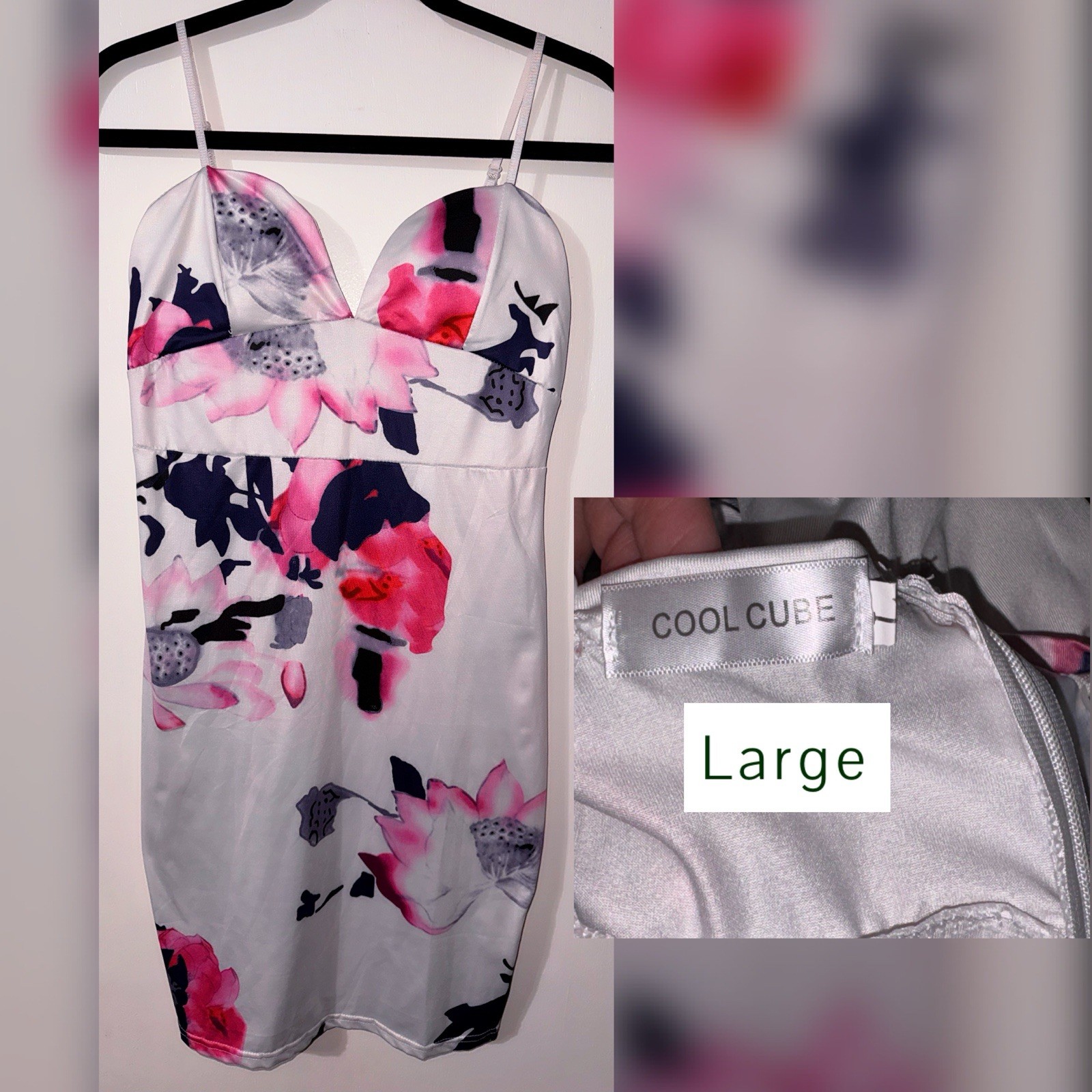 Women's Floral Print Sleeveless Dress Deep V Size Large