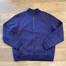 Tommy Bahama Reversible Quarter Zip Pullover Men  s Medium Est Purple Blue Cotton