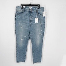 Good American Good Classic Distressed Straight Jeans NEW Sz 12/31 Stretch Blue