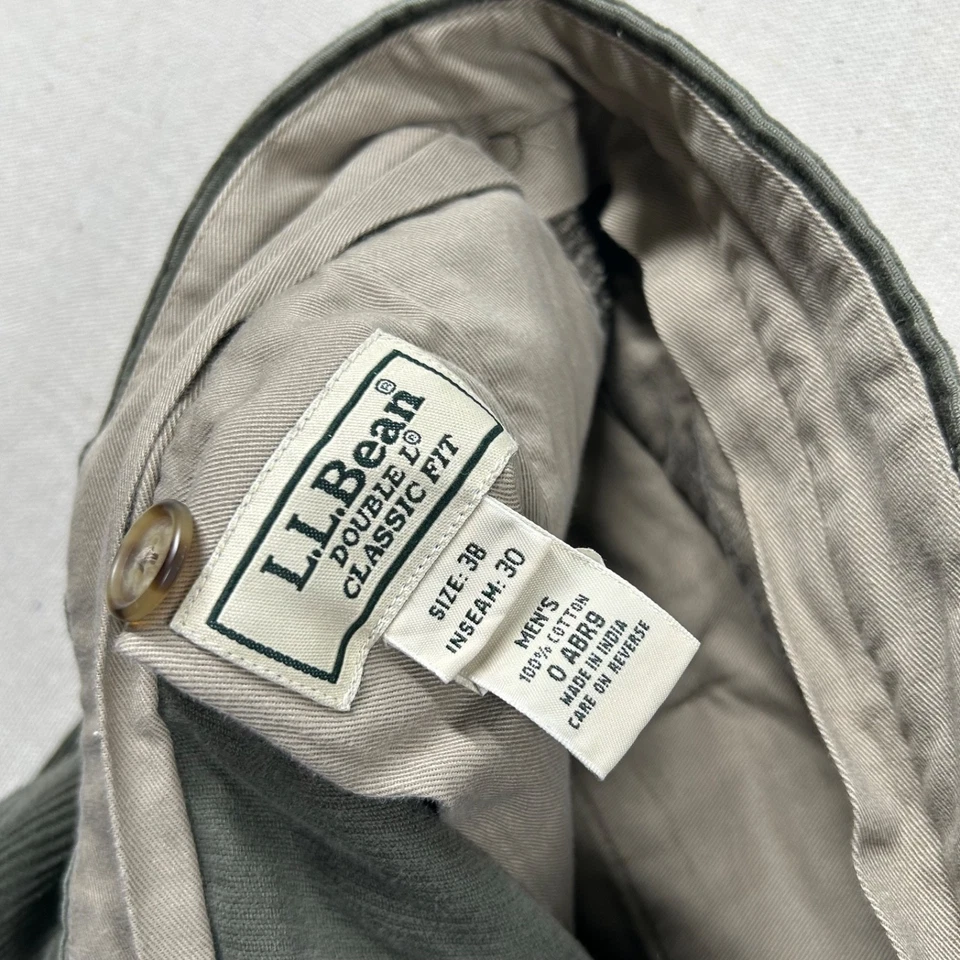 Vintage LL Bean Corduroy Pants mens 38x30 (fits 36x28) Pleated Olive Green 90s - Image 4 of 4