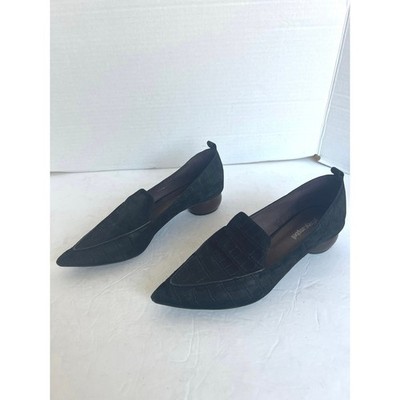 Jeffrey Campbell Black Suede Croc Viona Pointy Toe Round Sculpted Heel Shoes 9.5