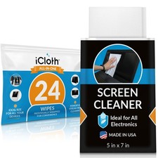 Screen Cleaner Wipes by iCloth 24 Large Wipes, Black package, white wipe