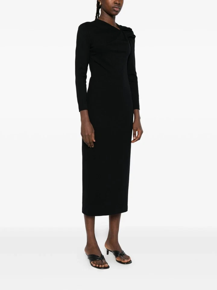 Emporio Armani Black Bow-Detail Asymmetric Midi Dress - Fall/Winter Collection - Image 3 of 4