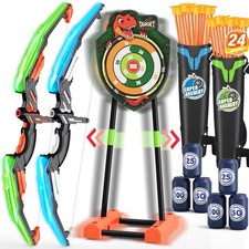 2 Pack Bow and Arrow with Moving Target for Kids, LED Light Up Archery Set wi...