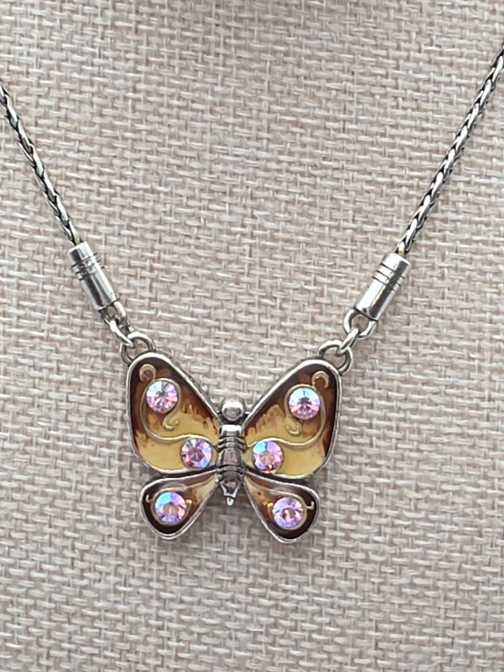 BRIGHTON Collar Reversible Mariposa Rosa Cristal Dorado y Rojo/Negro Resina Abrigo Foto 3 de 4