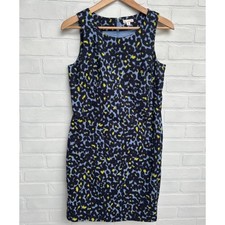 GAP Blue Cheetah Stretch Sleeveless shift career dress -sz xs