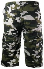 New Mens 3/4 Long Length Shorts Elasticated Waist Cargo Combat Three Quarter 3/4