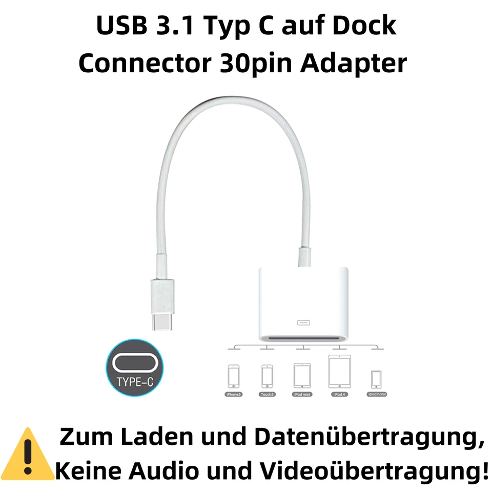 C29 USB 3.1 Typ C auf Dock Connector 30pin Adapter passend für pod pad 2 Phone 4 - Bild 2 von 4