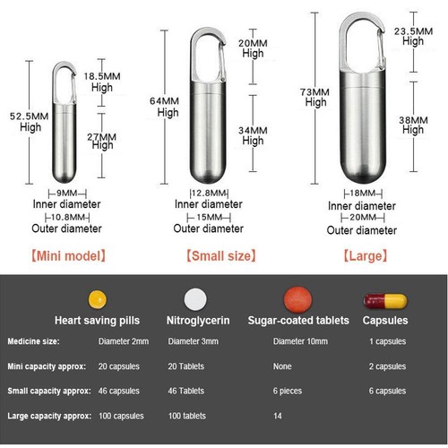 .Waterproof Pill Container Keychain Holder Bottle Container Keepsake Box Tool US - Picture 2 of 14