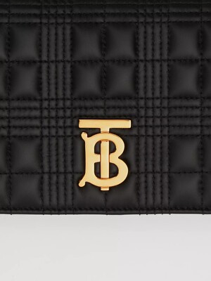 NWT NEW Burberry Lola Black Quilted leather Pouch strap