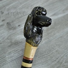 Cane Walking Stick Wooden carved Handmade - Poodle Black / UK