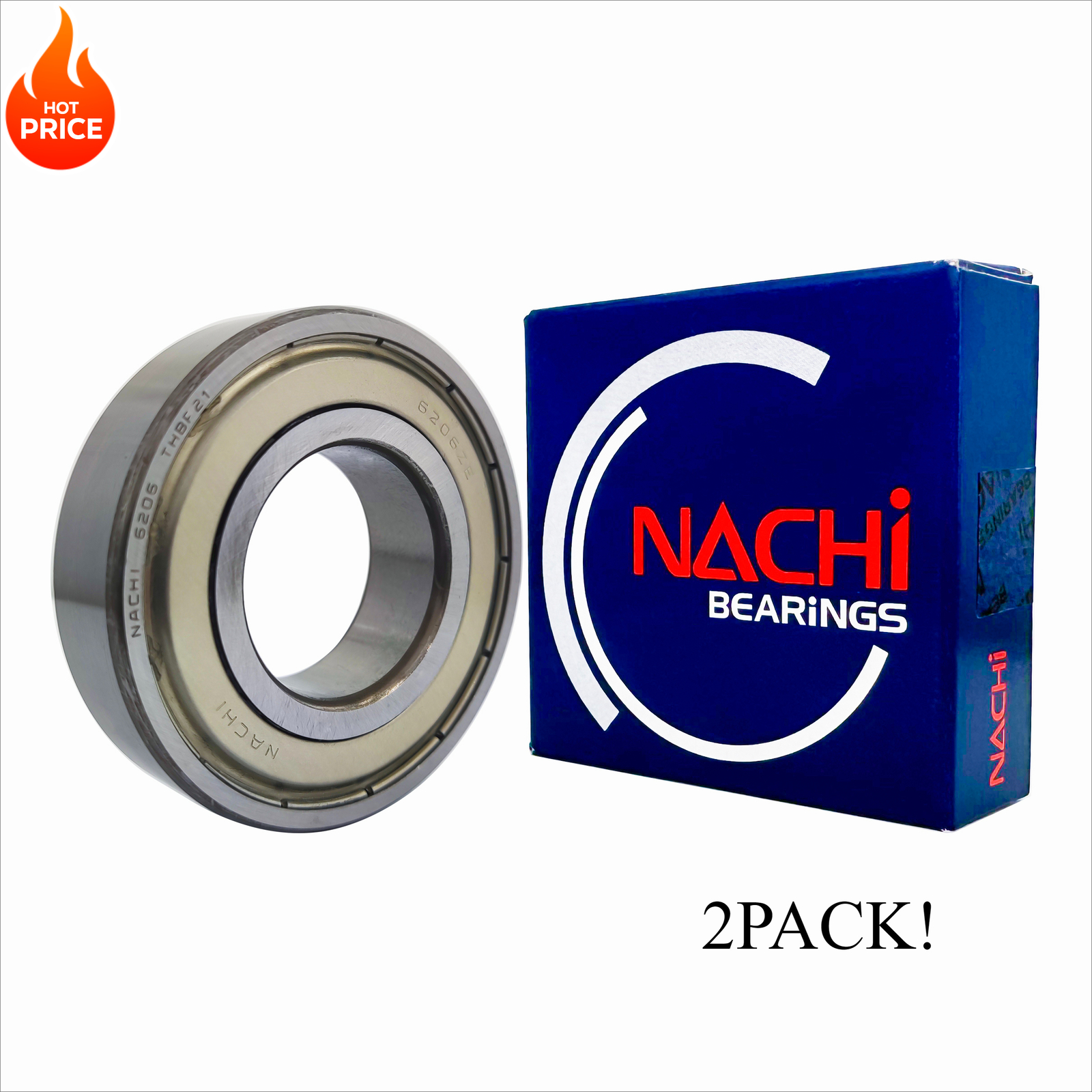 2PACK NACHI BRAND 6206-2Z 30X62X16MM Double Metal Seal Bearings