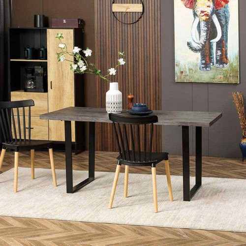 63 in. Rectangle Grey MDF Dining Table with Steel Frame, Seats 6 for Kitchen - Picture 8 of 8