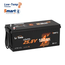 LiTime 24V 100Ah Bluetooth 5.0 Low Temp LiFePO4 Lithium Battery For Solar Marine
