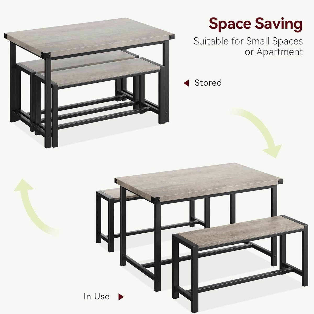 Kitchen Dining Table Set for 4 People Dinner Table with 2 Bench