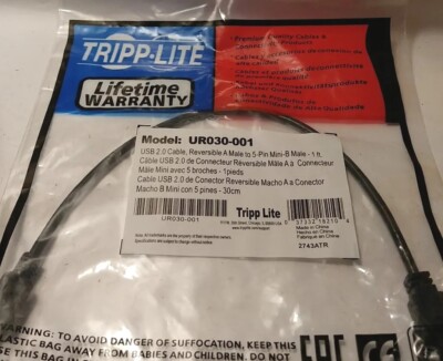 NEW Tripp Lite UR030-001 USB Data Transfer Cable 1FT 2.0 RVRS CBL UR030001