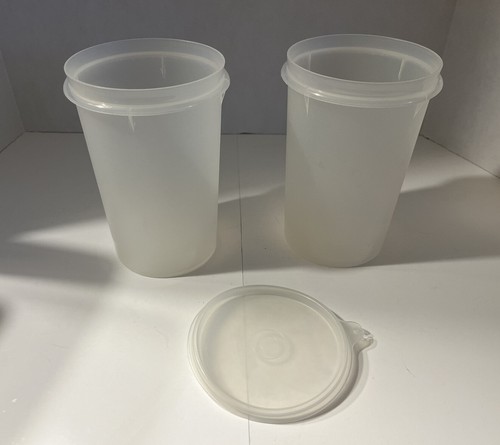 Vintage Tupperware #321-12 transparente runde Kanister (2) mit einem transparenten Deckel #215-48