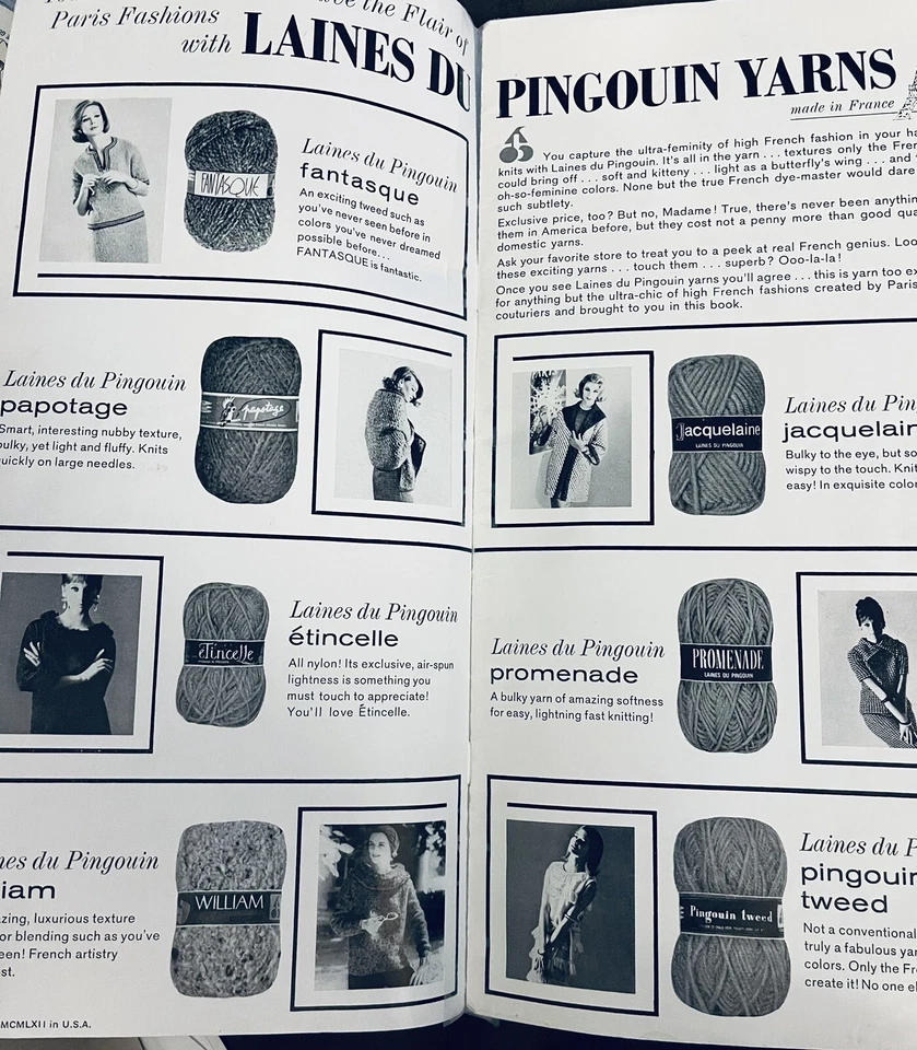 VTG 1962 Laines Du Pingouin Yarn Handknit Fashions from Paris Booklet #22 HTF - Image 3 of 4