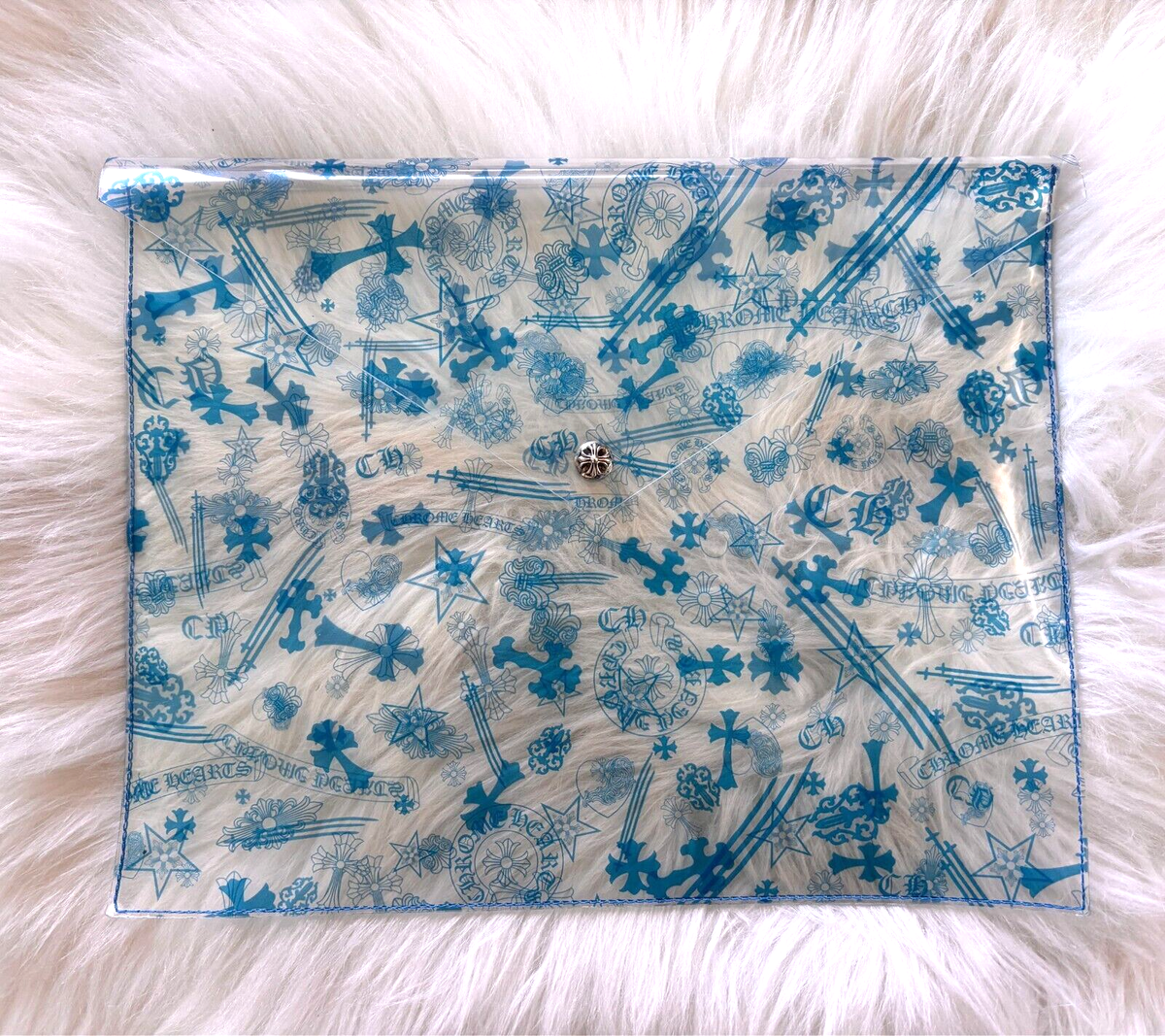 100% Authentic Chrome Hearts Clear Vinyl Pouch All Over Print Blue