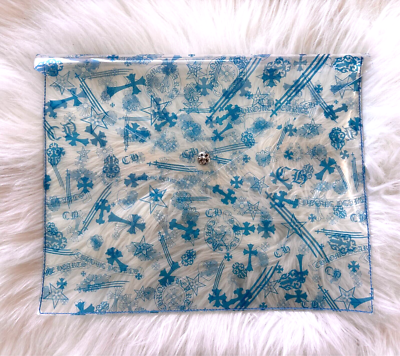 100% Authentic Chrome Hearts Clear Vinyl Pouch All Over Print Blue
