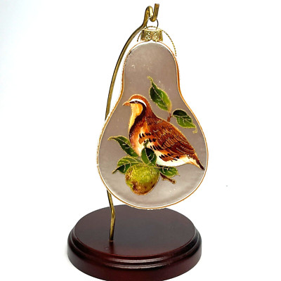 Vintage Partridge in a Pear Glass Hand Painted Sugar Frosted Pear Ornament