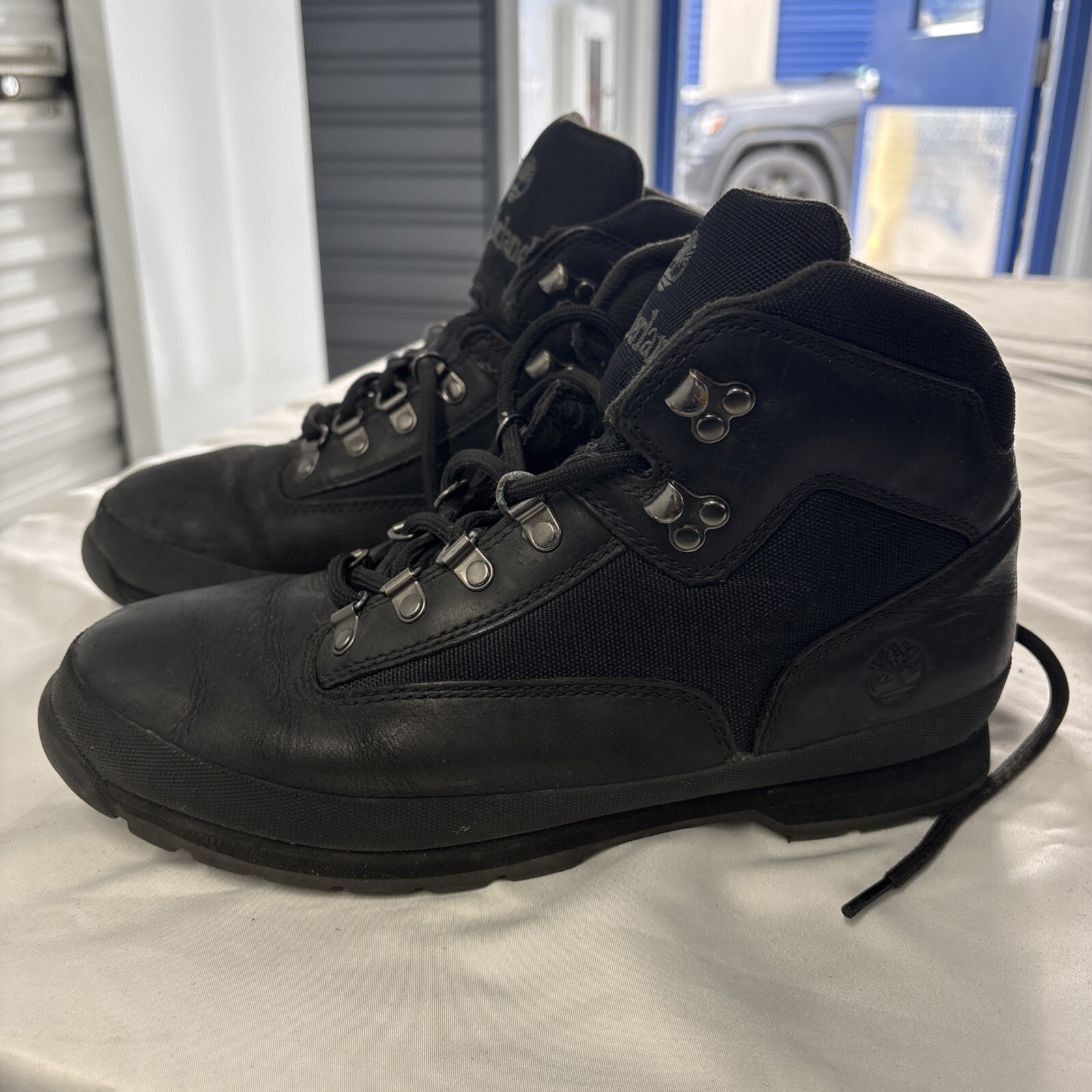 Timberland Euro Hiker Boots Mid Men's Size 10 Black Knit Trail Outdoors Walk