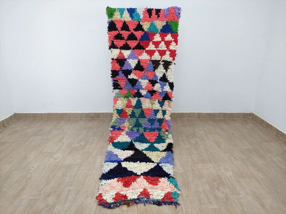Boucherouite Vintage Moroccan Runner Rug 2x8 Colorful Berber Geometric Boho Rug - Image 2 of 4