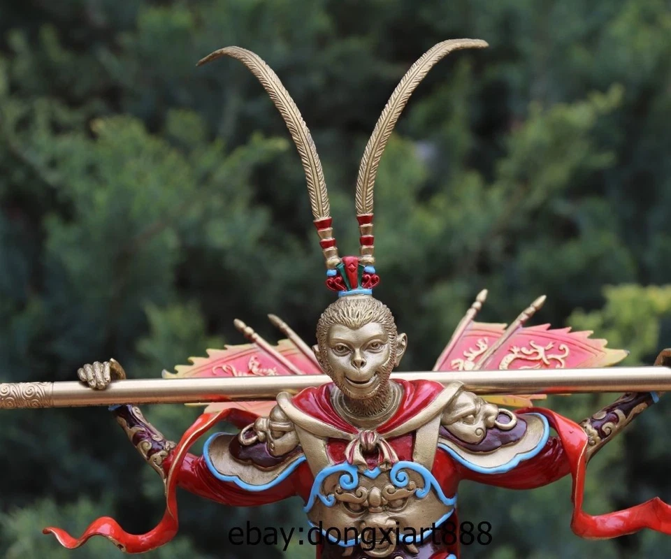 19 Chinese Pure brass colored drawing Sun Wukong Monkey King Buddha sculpture - Image 2 of 4